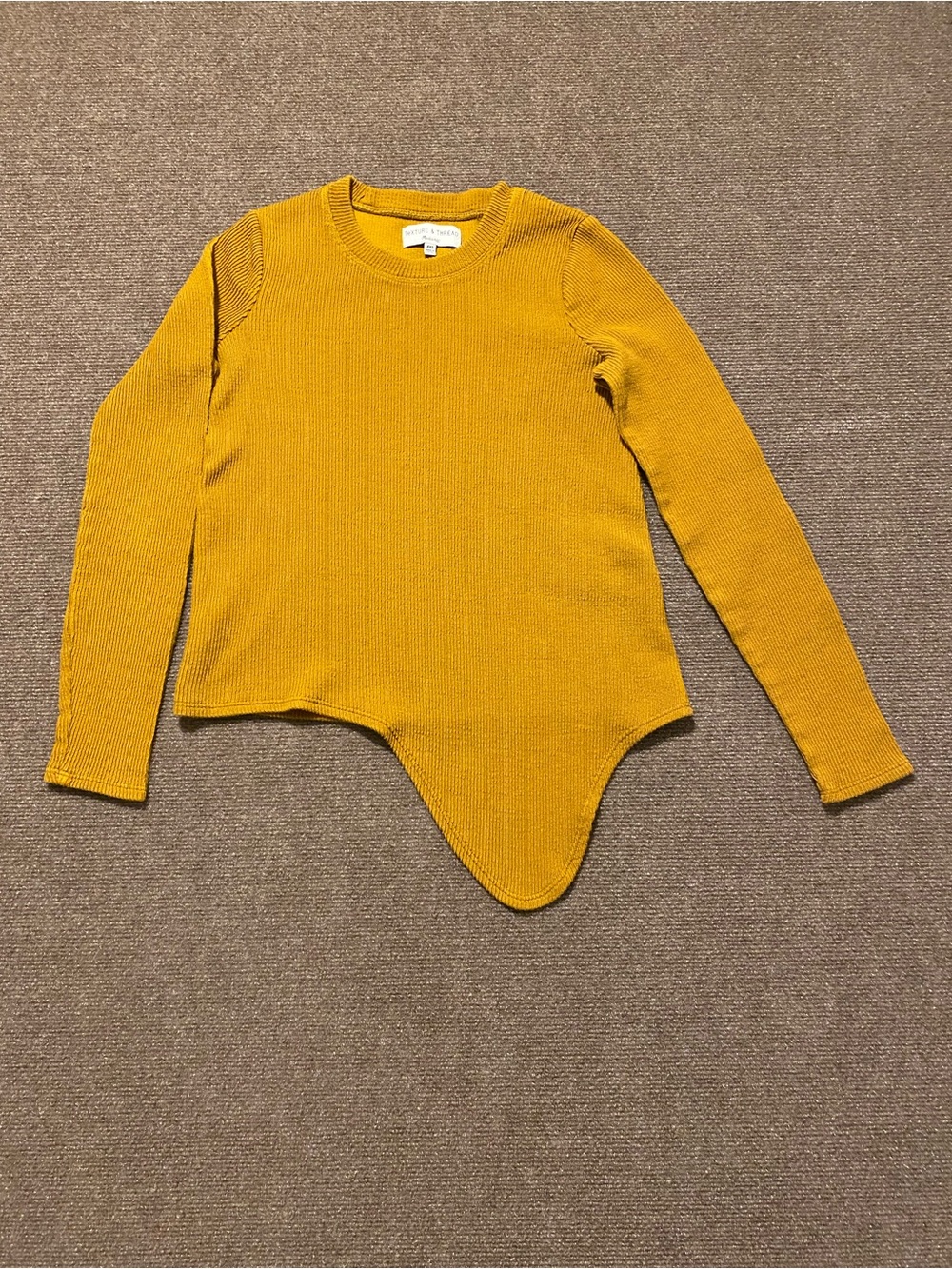 Madewell Texture & Thread Ribbed Jacquard Knot Front Top Mustard Yellow XXS